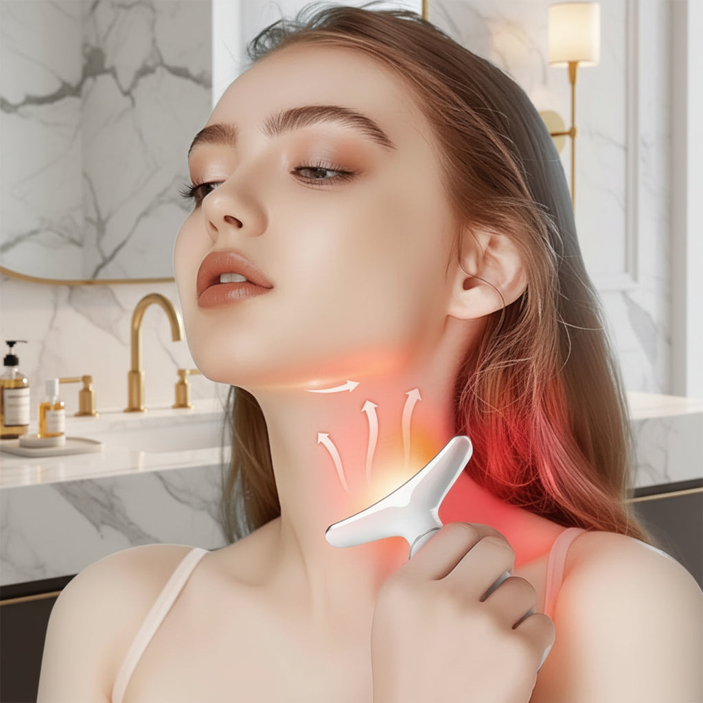 main femme cou appareil de massage fond salle de ban luxueuse