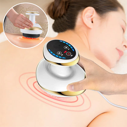 main sur appareil massage électrique sur dos de femme fond flou 