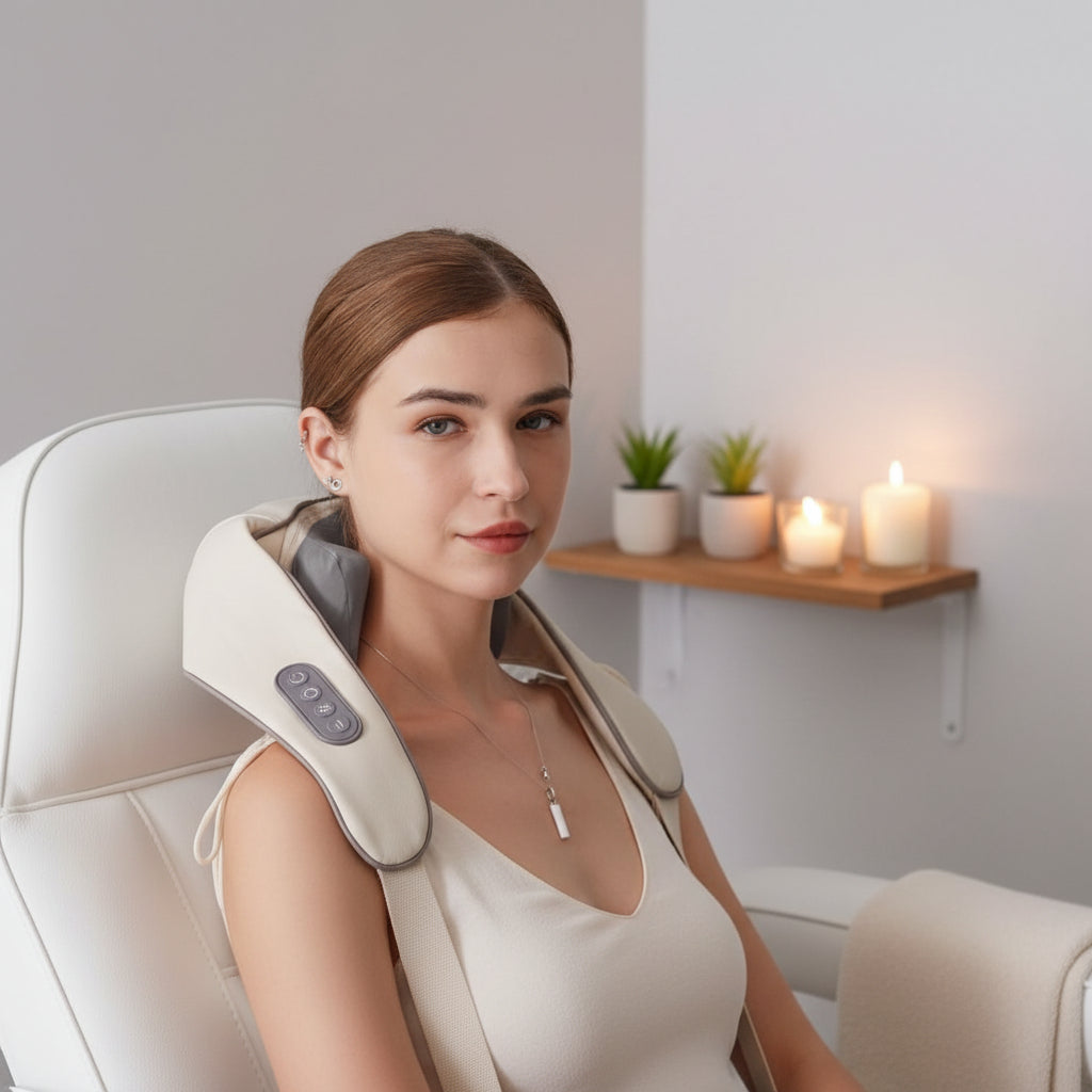 appareil massage avec femme assis dans un petit salon