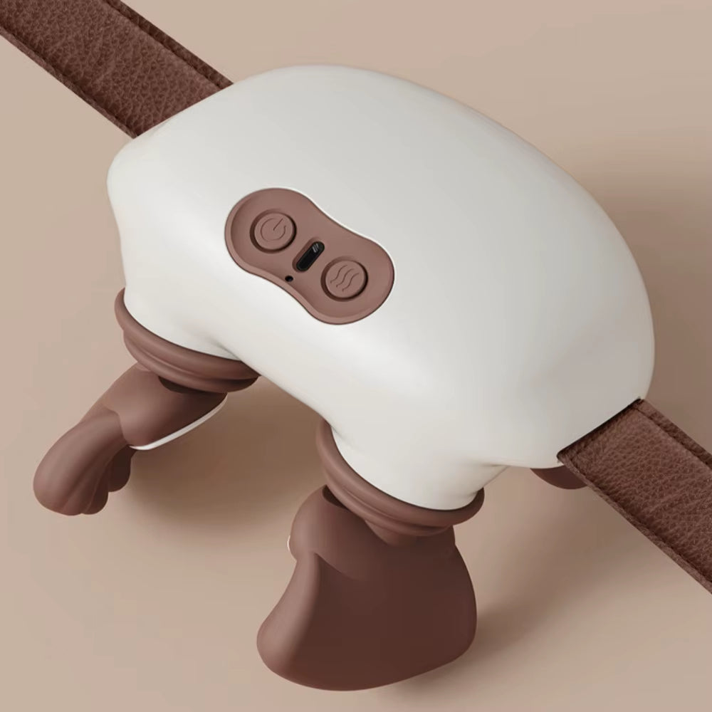 appareil massage du cou blanc et brun sur fond beige