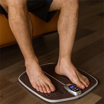 jambe d'homme appareil pour massage des pieds plancher bois