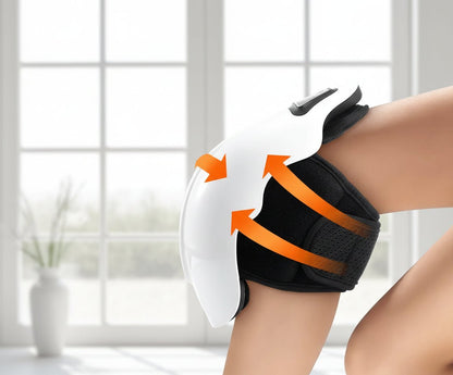 masseur sur genou avec trois flèche orange devant une grande fenêtre