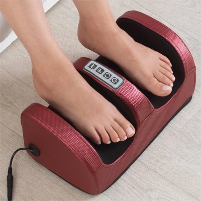 masseur pieds rouge fond gris