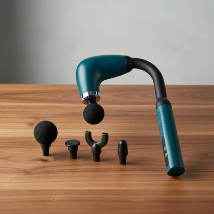 pistolet de massage sur table de bois