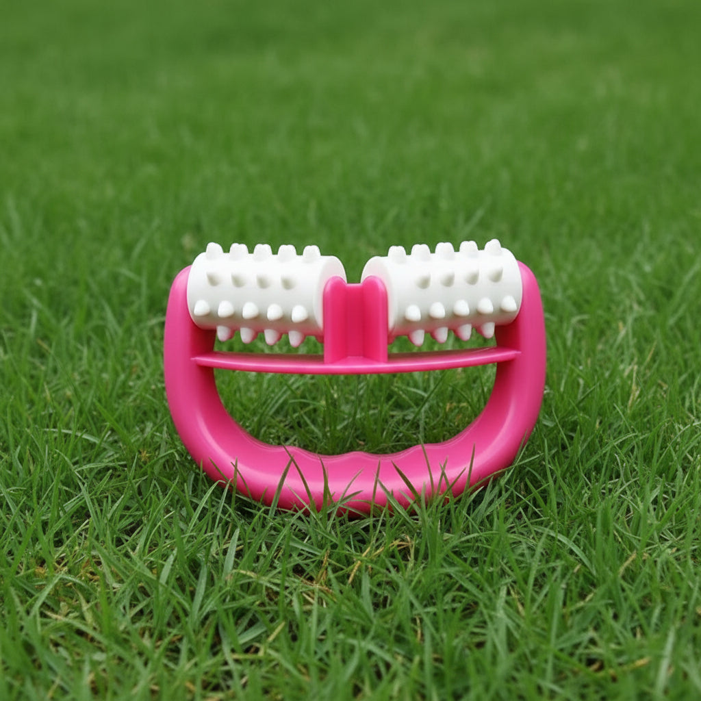 rouleaux de massage rouge sur la pelouse verte