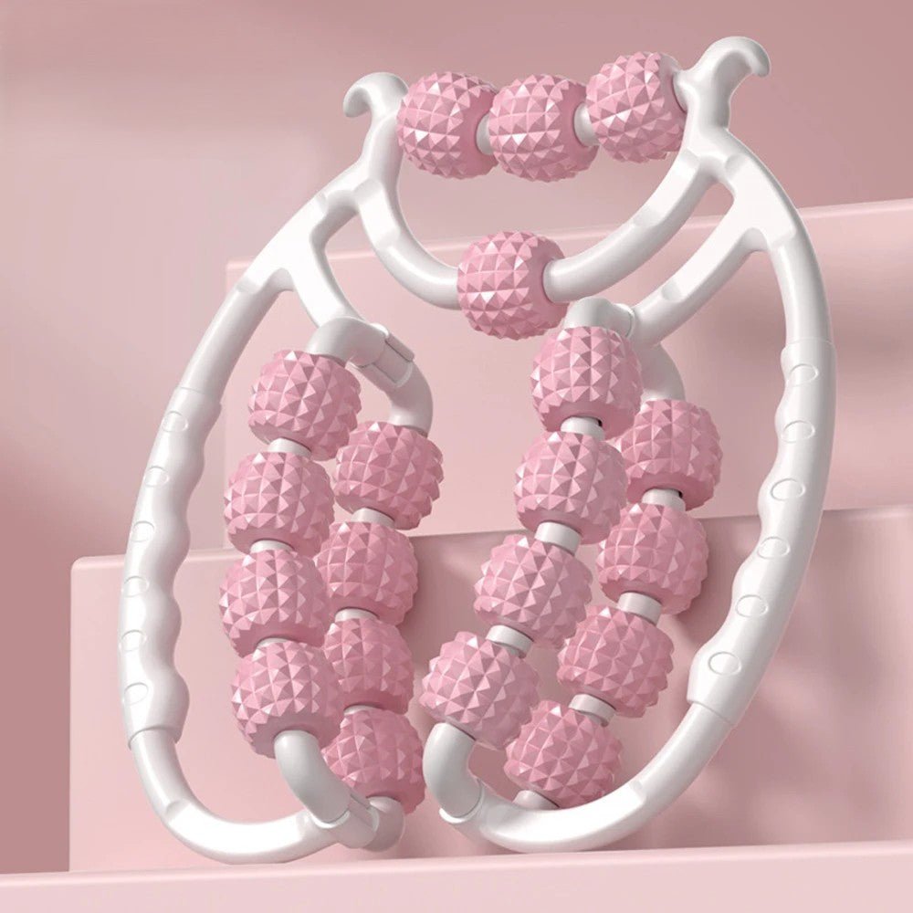 rouleaux de massage rose dans un escalier