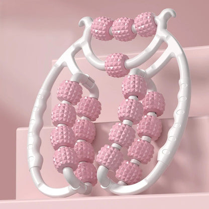 rouleaux de massage rose dans un escalier