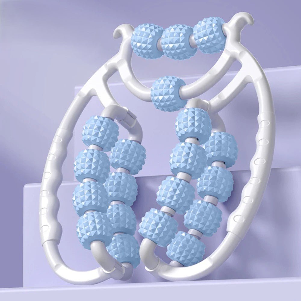 rouleaux de massage bleu  dans l'escalier