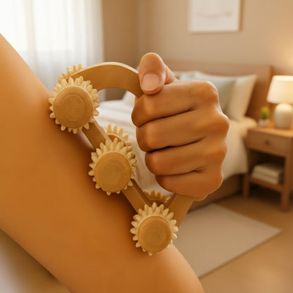 main sur rouleaux de massage en bois avant bras fond petite chambre