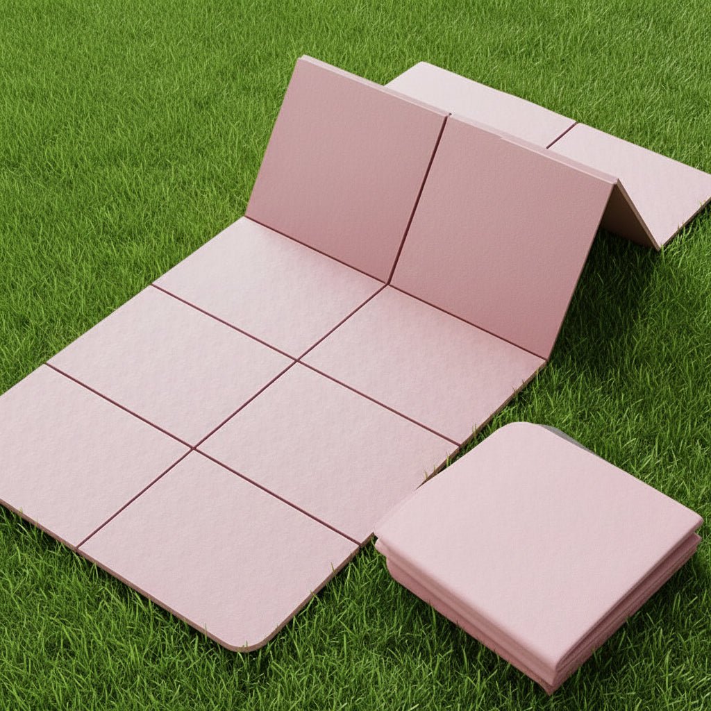 Tapis de gym rose sur pelouse vert